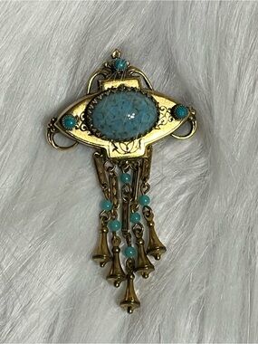 Vintage Turquoise Glass Brooch